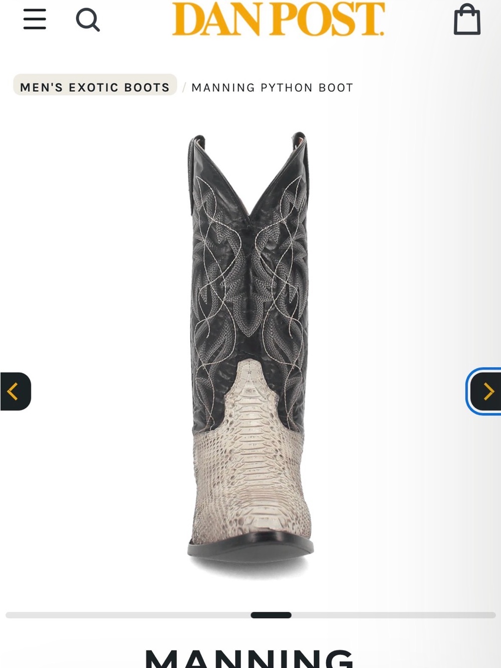 Dan Post Black Shaft with Natural Python Toe Western Boot Size 12 - Picture 10 of 11